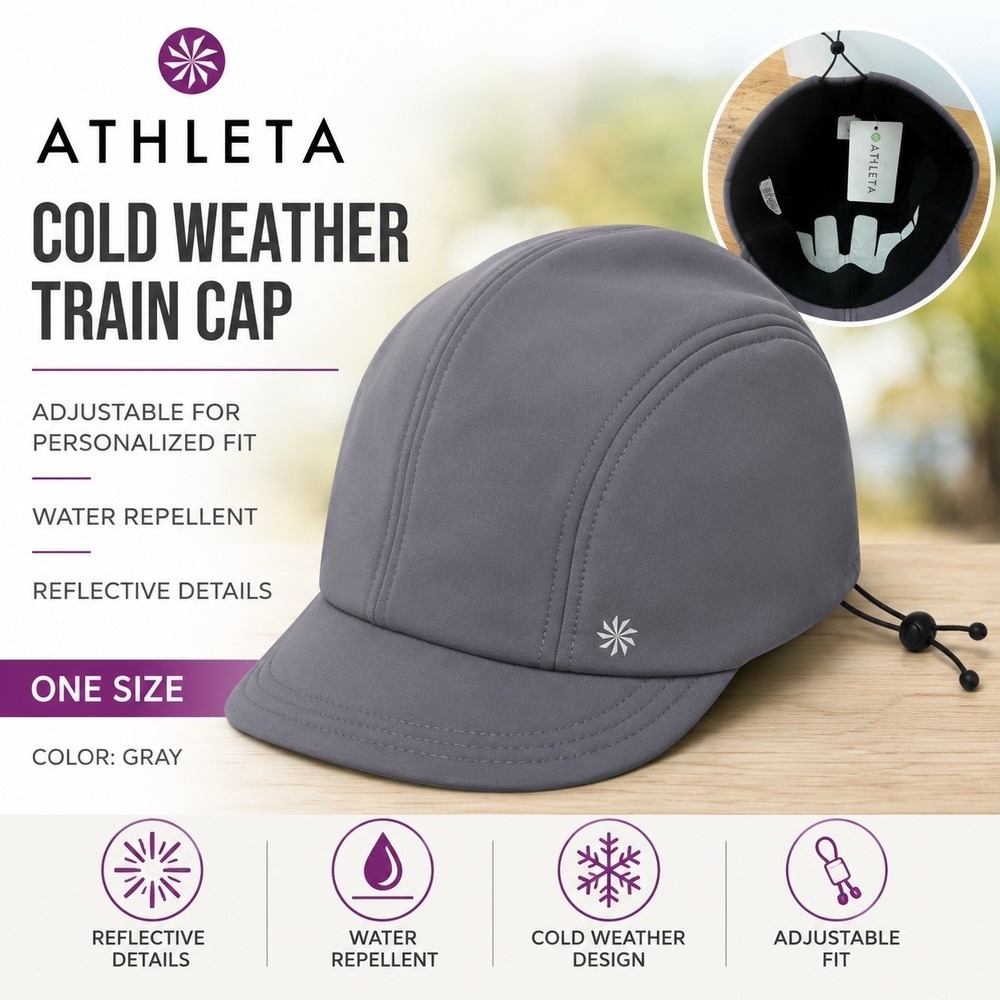 Athleta Cold Weather Train Cap Gray Adjustable Water Repellent Reflective NWT